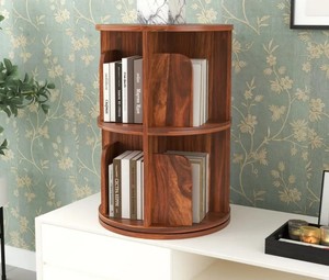 Wholesale 360 Degree Rotating Solid Wood Bookshelf 2-Tier Tabletop Book Organizer Desk <b>Bookcase</b> | Pindel Handicraft - Product Image 1
