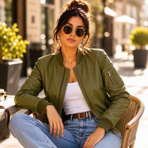 Sheep <b>Leather</b> Women's Bomber <b>Jacket</b> | Vintage Zip Front Design | Eco-Friendly <b>Winter</b> Regular Length - Product Image 6