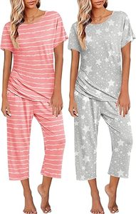 2 Pack Womens Pajamas Sets Short Sleeve Tops and Capri Pants <b>Pjs</b> Colorful Printed Sleepwear Sets - Product Image 5