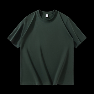 T-shirt en coton vert foncé à col rond et manches courtes pour homme, coupe classique, avec logo frontal, écologique, séchage rapide, couleur unie, tricot jersey décontracté - Product Image 3