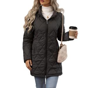 Abrigo de Invierno Acolchado con Cuello Alto, Impermeable, Transpirable, de Poliéster, con Cierre y Diseño de Diamantes - Product Image 1