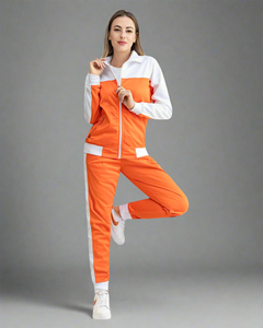Chándal Deportivo Casual para Mujer, Color Naranja con Bloques de Color, Manga Larga, Cierre Frontal con Cremallera, Bolsillos Laterales, Temporada de Primavera - Product Image 4