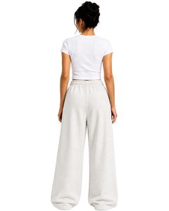 Pantalon de survêtement blanc personnalisé pour femme, coupe large, taille haute, décontracté, style streetwear, en molleton, avec cordon de serrage et poches - Product Image 2