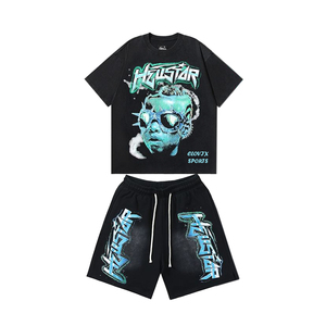 CLOVIX SPORTS Summer Mens Graphic T <b>Shirt</b> and Shorts Set Heavyweight Cotton Oversized Streetwear Summer Two Piece - Product Image 1