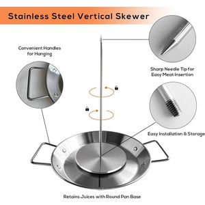 Al Pastor Stainless Steel Skewer Grill Removable Brazilian Spit Stand 3 Spikes 2 Brushes Anti-Scald Feature-for <b>BBQ</b> Accessories - Product Image 4