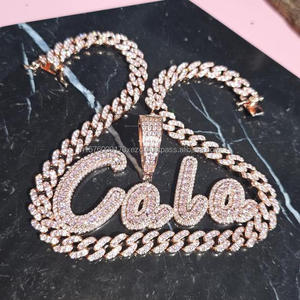 Iced Out <b>Name</b> Pendant With Cuban Link <b>Chain</b> Moissanite Diamond Hip Hop Necklace Custom Luxury Jewelry - Product Image 5
