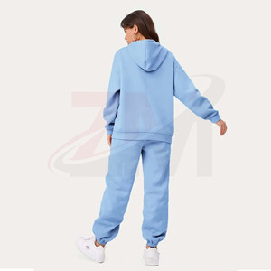Survêtements pour femmes 100% coton, couleur unie, fabriqués en usine, vêtements décontractés avec logo tissé sur le devant, méthode de tricotage - Product Image 2