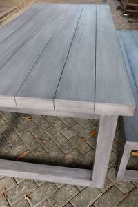 Garden <b>Set</b> 1 <b>Dining</b> Table 220x100 cm & 2 <b>Bench</b> Solid Teak Wood Grey Finish for Outdoor Use Seating 6 - Product Image 4