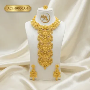 24K Gold Plated African Floral <b>Statement</b> <b>Necklace</b> Set for Women Fashion <b>Necklace</b> - Product Image 1