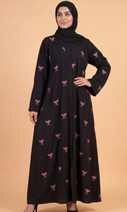 Abaya Modesta de Dos Capas con Cuello Bordado de Algodón, Manga Larga y Corte Holgado para Mujeres Musulmanas, Ideal para Bodas, de WS International - Product Image 3