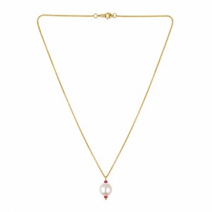 Custom Rhodium Plated <b>Necklace</b> Freshwater Pearl Drop Pendant <b>Ruby</b> Gemstone Bead Accent Box Chain Fine Women Solitaire Gift - Product Image 3