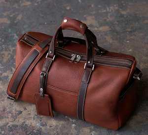 <b>Men</b> Genuine <b>Leather</b> Casual Duffle <b>Bag</b> Zipper Luxury Sport Polyester Lining Vintage Saddle Brown Weekender Travel Gym <b>Overnight</b> - Product Image 1