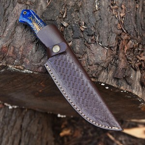 Cuchillo de Bushcraft de Acero de Damasco Forjado a Mano con Mango de Piña, Hoja Fija de Espiga Completa, Cuchillo de Camping con Funda de Cuero, OEM Personalizado - Product Image 5