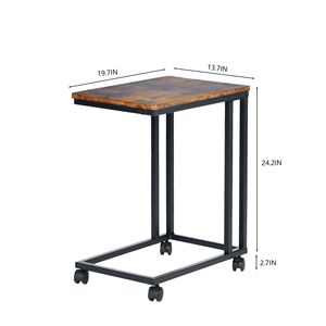 C Shaped <b>End</b> <b>Table</b> with Wheels for <b>Sofa</b> <b>Side</b> Bedside and Reading Corner-Brown - Product Image 2