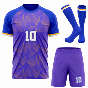 Mens for Blue Soccer Uniform Set Short Sleeve Jersey Shorts <b>Socks</b> Quick Dry Custom Team Kit Player Name Front Digital - Product Image 1