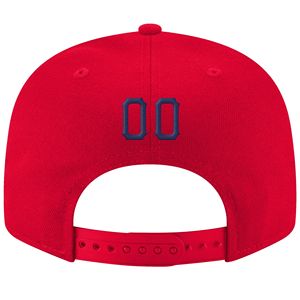 Red 6-Panel Snapback Cap With Navy White Embroidered Logo Front Panel Unisex Casual <b>Hat</b> - Product Image 3