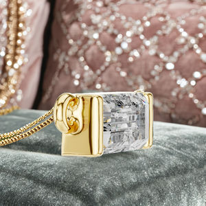 Pendentif de luxe pour femme en diamant de laboratoire taille baguette, certifié IGI, plaqué or 10K 14K 18K, VVS VS DEF, bijoux de mariage - Product Image 1