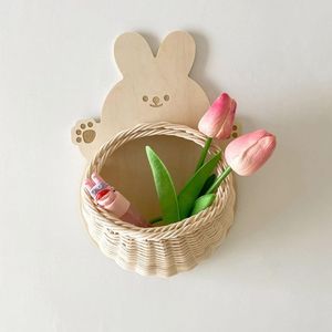 Cesta Colgante de Mimbre con Forma de Conejo para Dormitorio Infantil, Organizador de Almacenamiento para Guardería, Soporte Tejido a Mano para Artículos Diversos, Decoración, Venta al por Mayor - Product Image 1