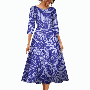 Vestido Largo con Estampado Tribal Tropical de las Islas del Pacífico, Cuello Redondo, Elegante, Estilo Polinesio Samoano, Sexy y Formal para Mujer - Product Image 5