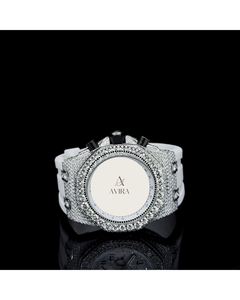 Reloj de Pulsera Analógico Jumbo de Alta Gama, Blanco, con Incrustaciones de Diamantes, Correa de Acero Inoxidable y Goma, para Fiestas y Uso Diario de Lujo - Product Image 1