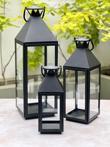 Modern Luxury Hot Selling Glossy <b>Black</b> Metal <b>Candle</b> Holder <b>Lanterns</b> in Different Styles for Home & Garden Decorations - Product Image 3