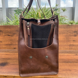 Sac de voyage personnalisé pour chien en cuir véritable pleine fleur, sac de transport personnalisé portable pour l'extérieur, grande capacité, pour animaux de compagnie - Product Image 3