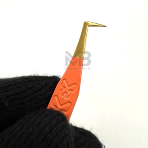 Ensemble de pinces à cils plaquées or orange, pointe précise, forme en L, surface lisse, pour extension de cils - Product Image 2