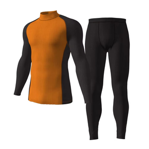 <b>Men's</b> Orange <b>Black</b> Color Blocking <b>Turtleneck</b> Long Sleeve Compression Top And Pants Quick Dry Spandex Polyester Kit All Seasons - Product Image 1