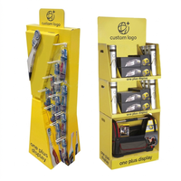 Présentoir de sol en carton personnalisé avec logo et crochets, étagère de vente au détail en carton ondulé pour la promotion de brosses à dents et outils de quincaillerie