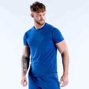 T-shirt décontracté pour homme à col rond, manches courtes, couleur unie, coupe ajustée, en jersey de coton bleu tricoté - Product Image 6
