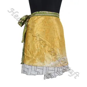 2023 minigonna a portafoglio magica da donna di alta qualità le donne indossano minigonna a portafoglio corta in Sari di seta Vintage a 2 strati