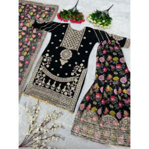 Impresionante conjunto de fiesta de gasa con top, pantalón palazzo y dupatta con estampado digital - Product Image 3