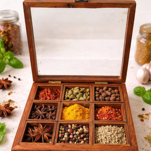 Wooden Spice Rack | Indian Spice <b>Box</b> | Spice Rack| Vintage Spice Jars | Dry Fruit <b>Box</b> | Spice <b>Storage</b> | Spice Jar Set | kitchen - Product Image 1