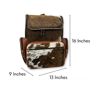 Cowhide <b>Leather</b> School Bag With Real Fur Shoulder Straps Durable Softback Outdoor <b>Large</b> Space - Product Image 3