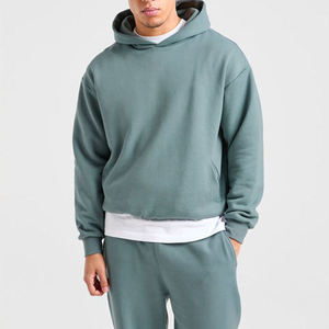 Sweat-shirt à capuche pour homme, couleur turquoise, coupe ample, couleur unie, tricoté, 100% coton, anti-rétrécissement, avec poche, pull-over, vêtement d'automne - Product Image 5