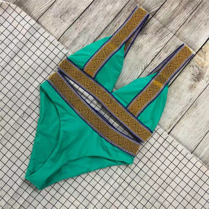 Women's <b>Yellow</b> <b>Bikini</b> Set Crossed Halter Top High Waist Bottom Contrast Binding Spandex Polyester Stretch Eco-Friendly Quick Dry - Product Image 2