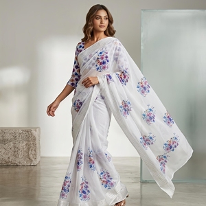Nouveau sari en soie Georgette pour occasions spéciales, longueur ras du sol, avec impression numérique, pour la culture indienne et pakistanaise - Product Image 3