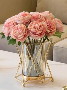 Luxury Gold Iron Wire Frame Flower Vase – Minimalist Hydroponic Glass <b>Plant</b> Holder Bouquet <b>for</b> <b>Table</b> Centerpiece - Product Image 2