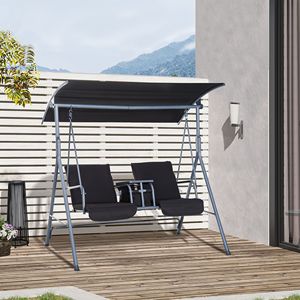 Outdoor Gray Porch Swing for 2 with Adjustable Canopy Metal Table & Cup Holders Waterproof <b>Cushions</b> and Anti-Slip <b>Pads</b> - Product Image 2