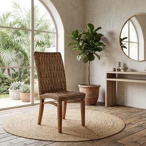 New Modern Minimalist Chunky Woven Rattan <b>Dining</b> Chair Wood Eco-Friendly Kitchen Restaurant Seating Furniture Accent <b>Armchair</b> - Product Image 4