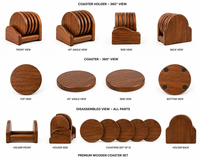 Ensemble de sous-verres en bois de manguier massif avec support, sous-verres ronds rustiques brun foncé, protection de table pour tasses à café, mugs, verres