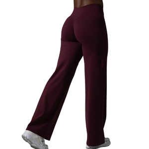 Burgundy Women's <b>High</b> Waist Wide Leg Workout Pants Soft Stretch Athletic Trousers for Yoga Gym Fitness Training - Product Image 2