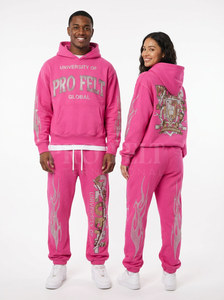 Ensemble sweat à capuche et pantalon de survêtement en coton et polyester imprimé sérigraphié motif flamme – Style décontracté, doux et confortable pour l'entraînement - Product Image 5