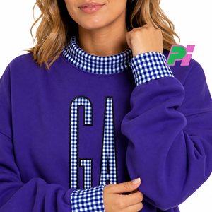 Sweat-shirt à col montant Georgia State avec lettrage et bordures à carreaux, sweat-shirt personnalisé à col montant GA, vêtement d'hiver - Product Image 6