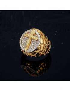 Bague pour homme tendance, style Hip Hop, motif croix de Jésus, en argent sterling 925, finition or 10K 14K, bijoux de soirée - Product Image 1