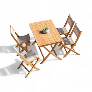 Juego de Mesa de Comedor Rectangular para Exteriores, 4 Plazas, con Estructura de Madera de Teca y Estilo Minimalista para Muebles de Hogar - Product Image 1