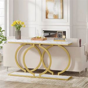 Luxury Gold Finish Stainless Steel <b>Console</b> <b>Table</b> with Black <b>Marble</b> <b>Top</b> for Living Room & Entryway - Product Image 5