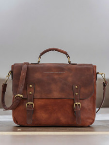 Leather Laptop <b>Briefcase</b> Classic Shoulder Bag for Office Men Durable Handle Closure - Product Image 4