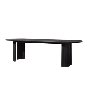 Mesa de Comedor Moderna para Exteriores, Duradera, de Madera de Teca Sólida, con Patas Arquitectónicas Acanaladas y Tablero Ovalado, para Uso en Terrazas de Lujo - Product Image 1