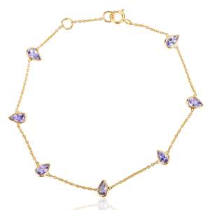 18K Gold Rhodium Plated Pear Cut <b>Tanzanite</b> Charm <b>Bracelet</b>-Minimal Everyday Style - Product Image 1
